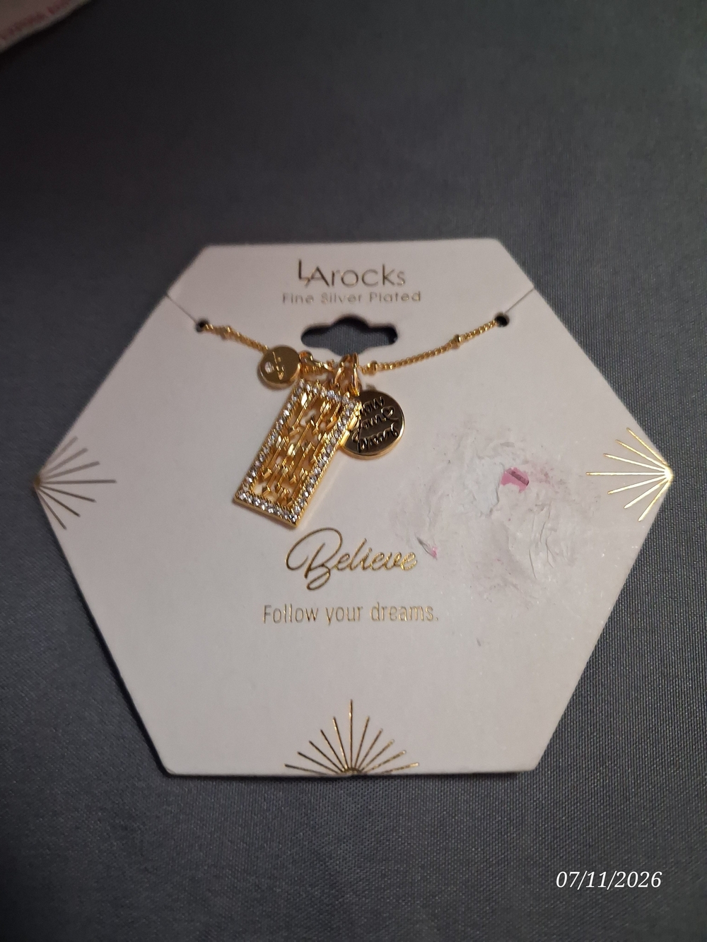 Rocks Gold Plated 'Believe' Charm Necklace - Gold